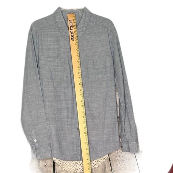 Free People Chambray Button Down Shirt with Crochet Back Panel - Picture 4 of 10